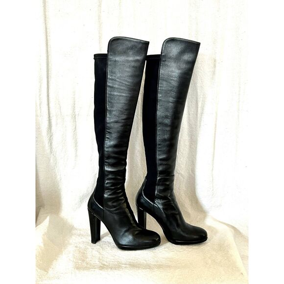 Stuart Weitzman Tall Black Leather Boots - Picture 1 of 6
